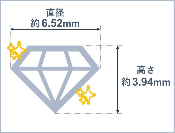 1カラットのダイヤモンドの大きさ_直径6.52mm高さ3.94mm